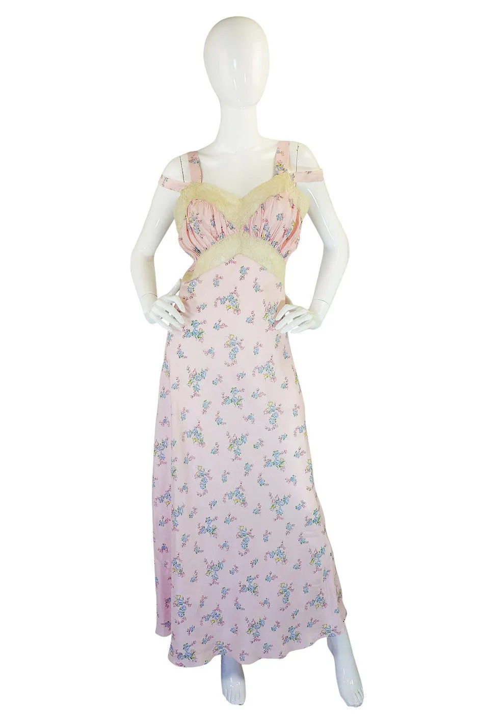 1930s Pink Silk and Lace Night Gown