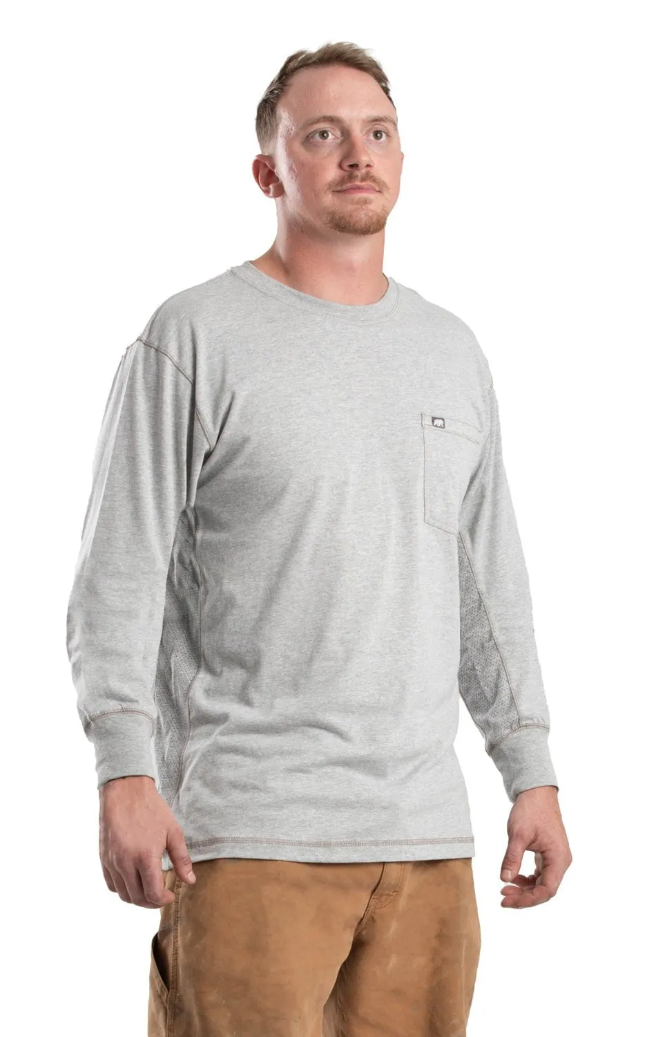 Berne Mens Grey Cotton Blend WorkVent Performance Pocket Tee L/S