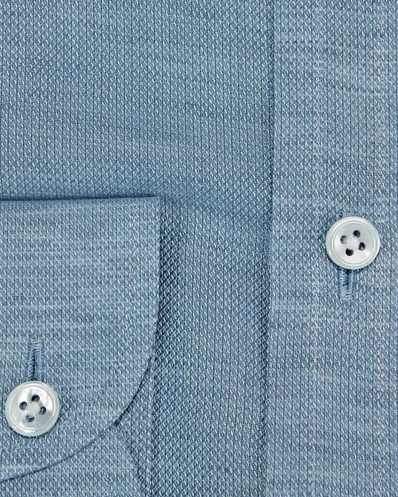 Contemporary Fit Plain Denim Blue Shirt with Button Down Collar & Two Button Cuff