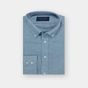 Contemporary Fit Plain Denim Blue Shirt with Button Down Collar & Two Button Cuff