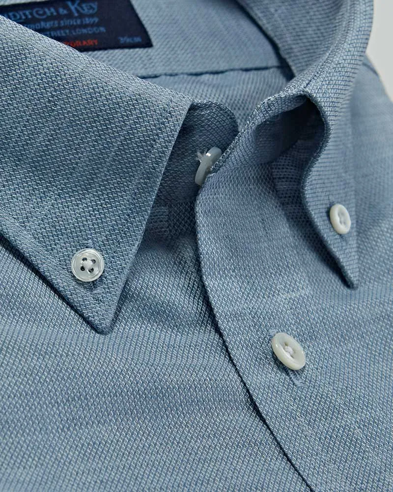 Contemporary Fit Plain Denim Blue Shirt with Button Down Collar & Two Button Cuff