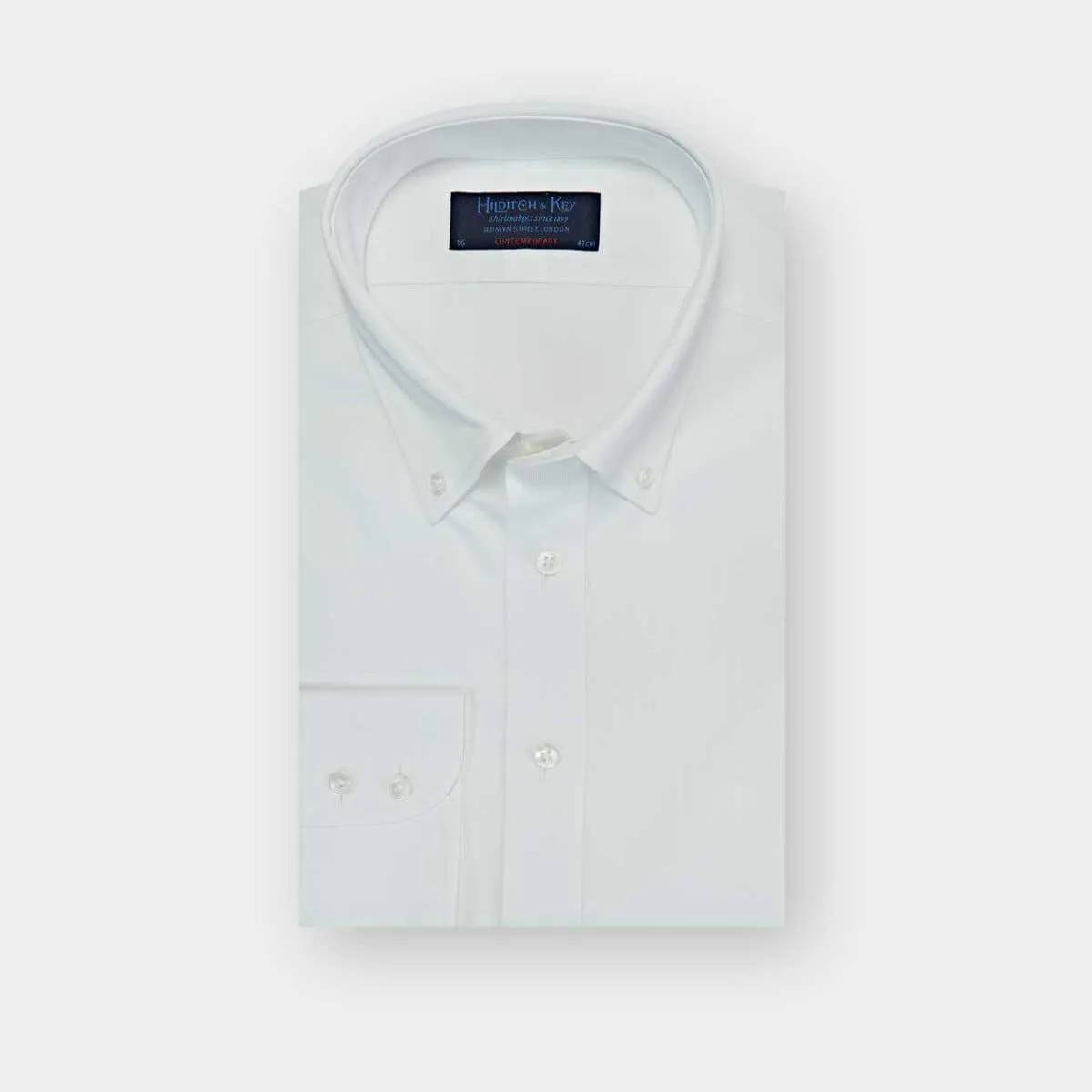 Contemporary Fit White Textured Cotton Shirt with Button Down Collar & Two Button Cuff