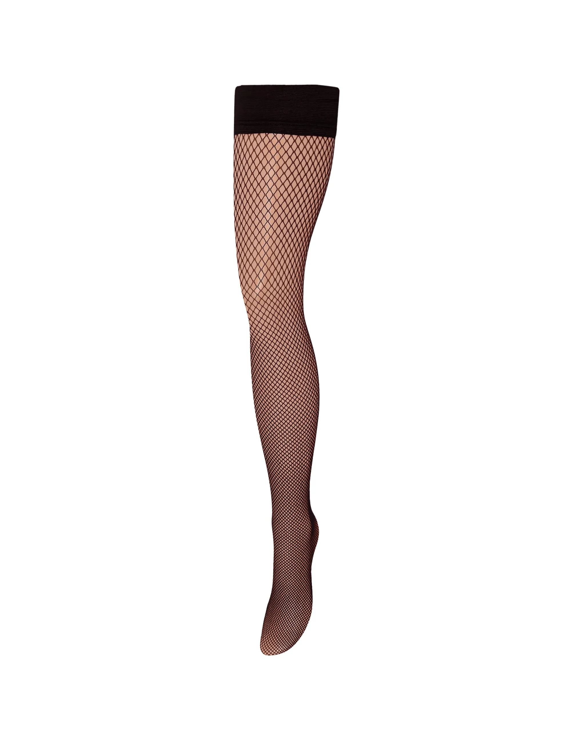 Fishnet Leg/Plain Top Hold Ups Black