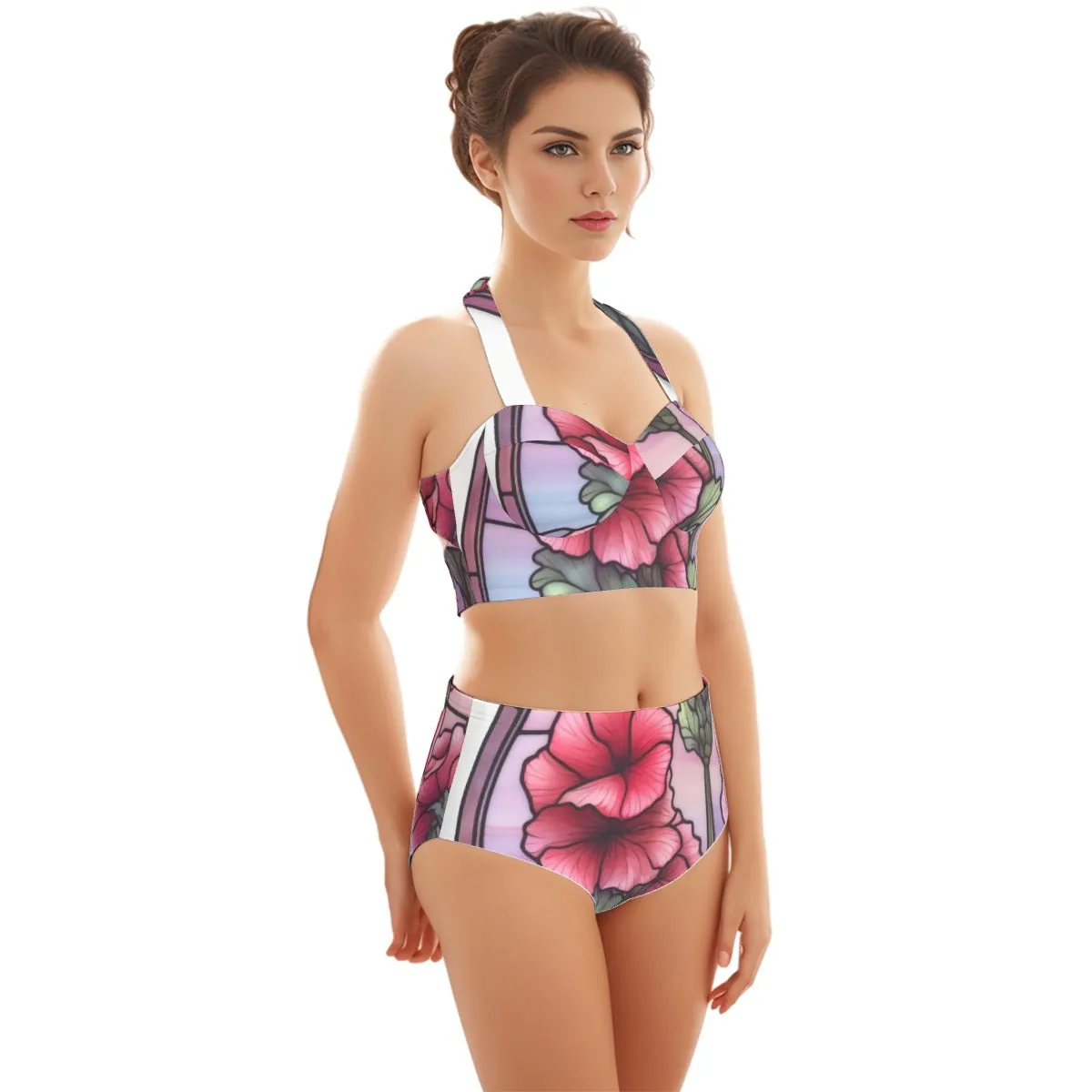 Glass Glam Women's Swimsuit Set With Halter