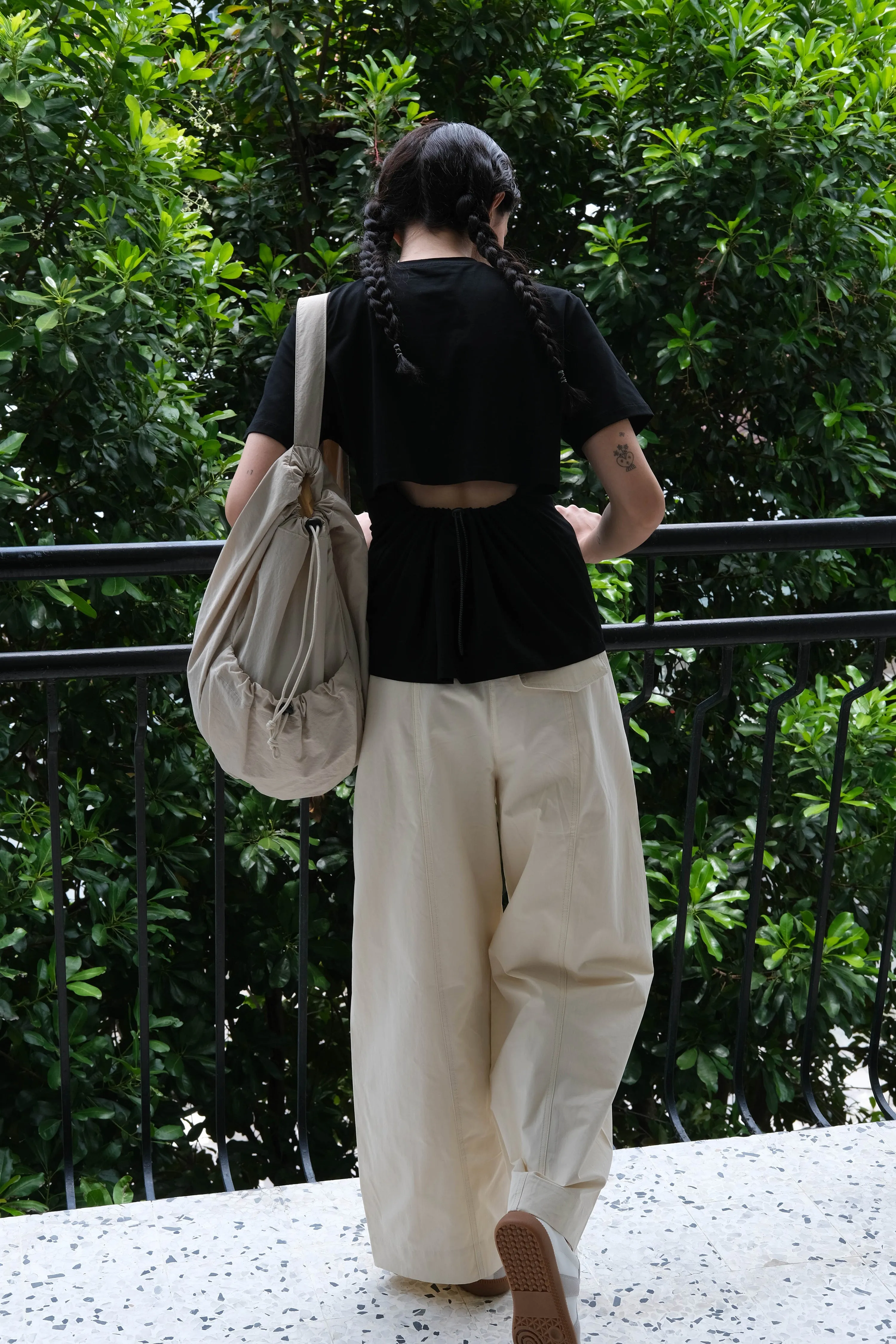 Loose and Slim Drape Slacks in Cream White