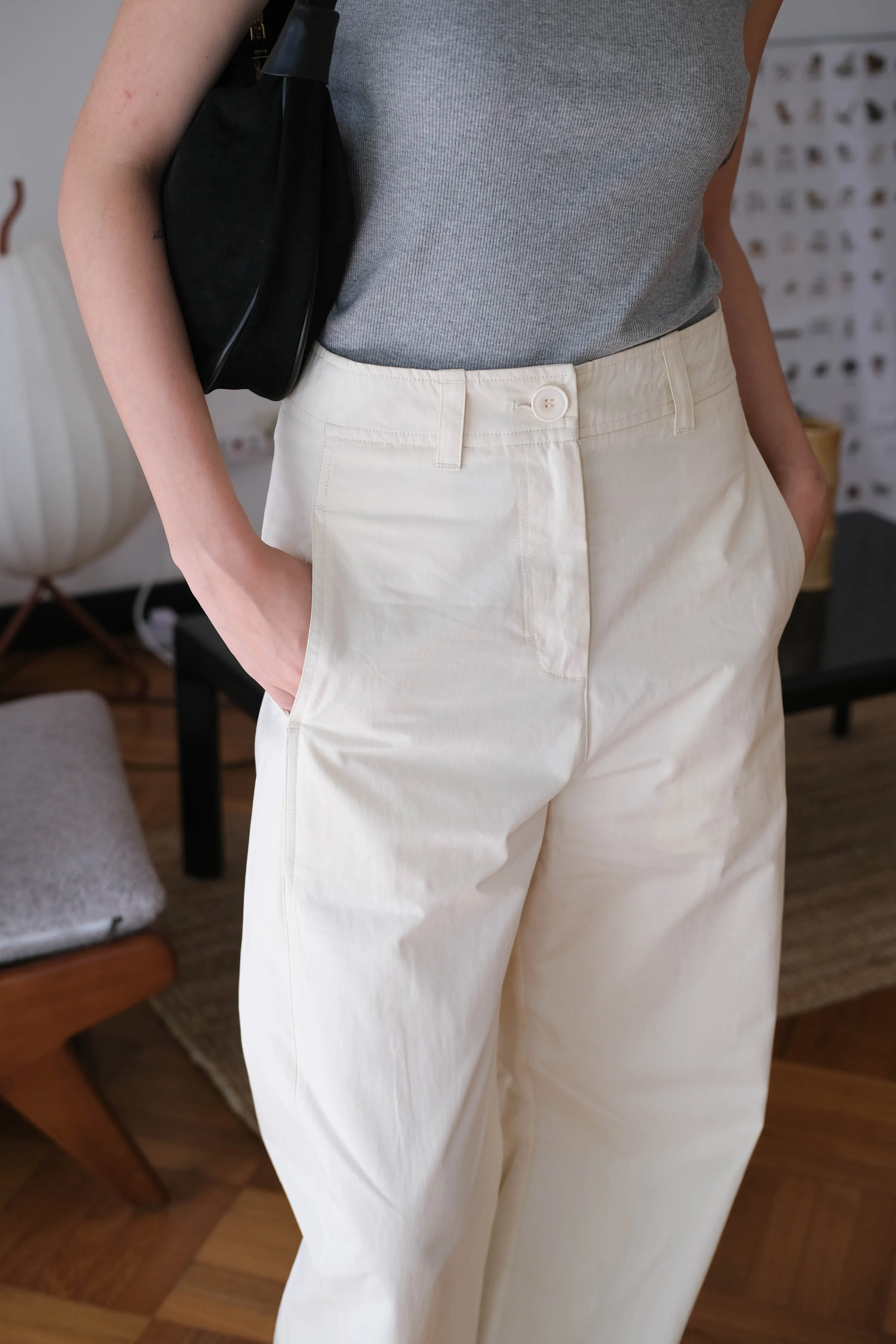 Loose and Slim Drape Slacks in Cream White