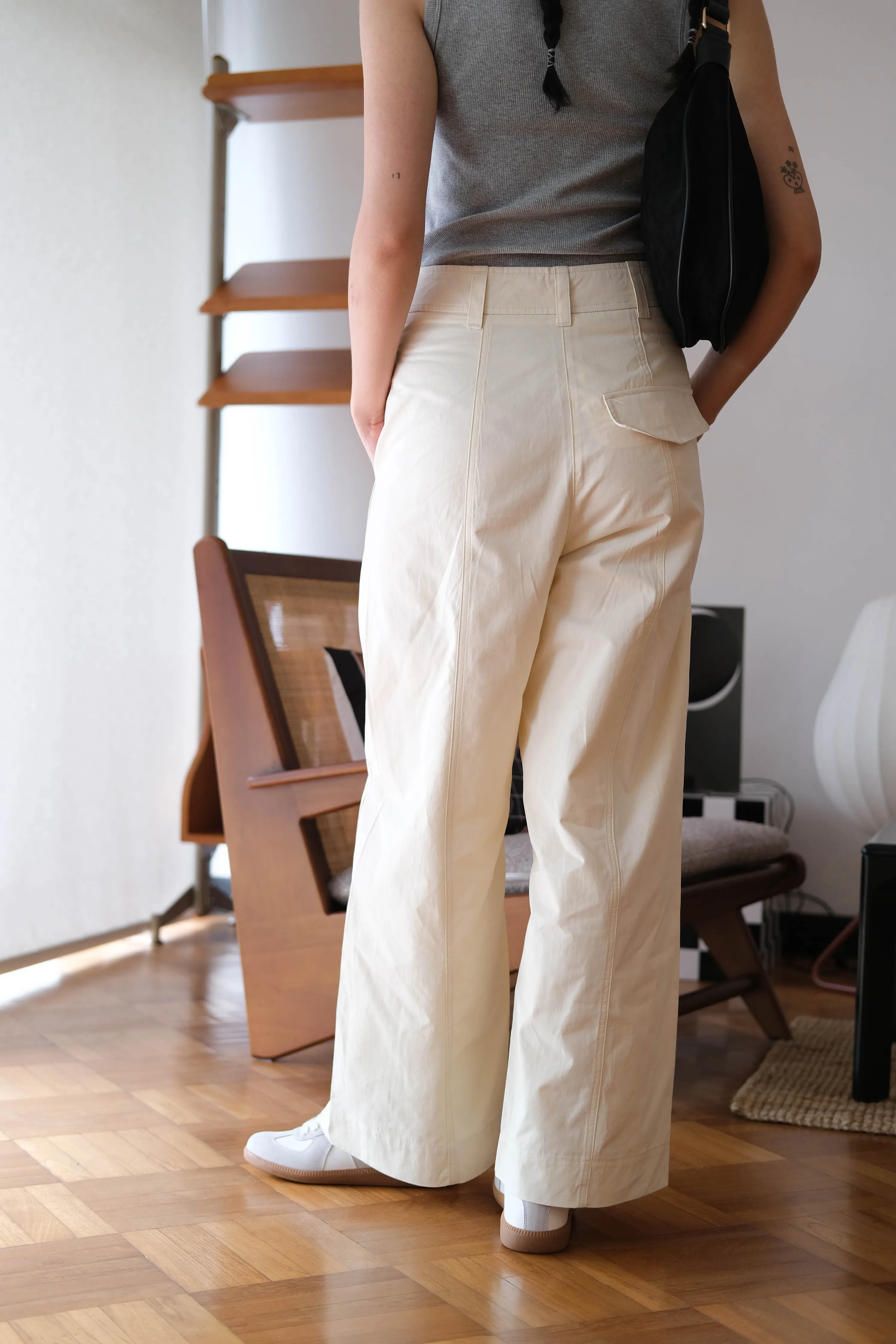 Loose and Slim Drape Slacks in Cream White