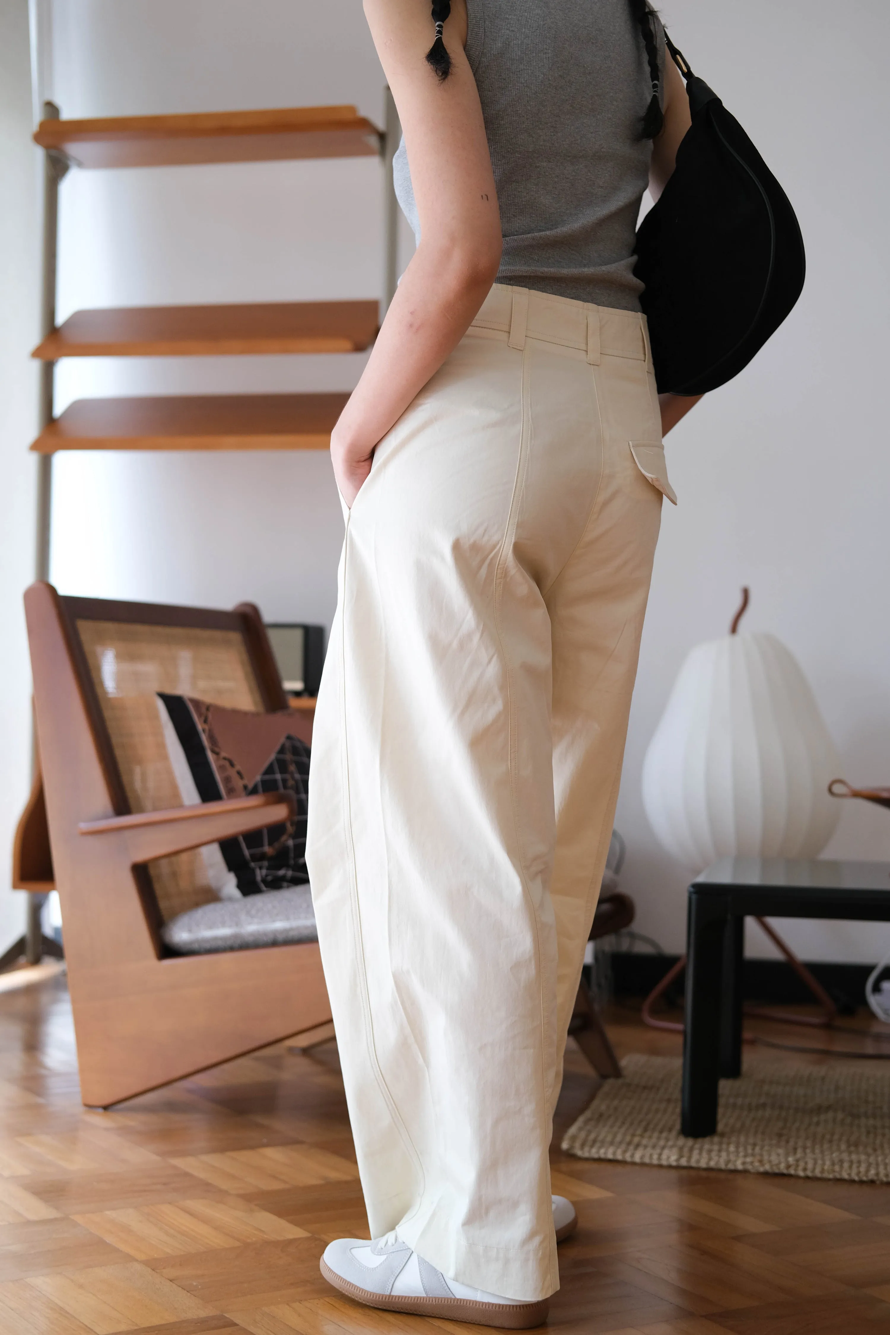 Loose and Slim Drape Slacks in Cream White