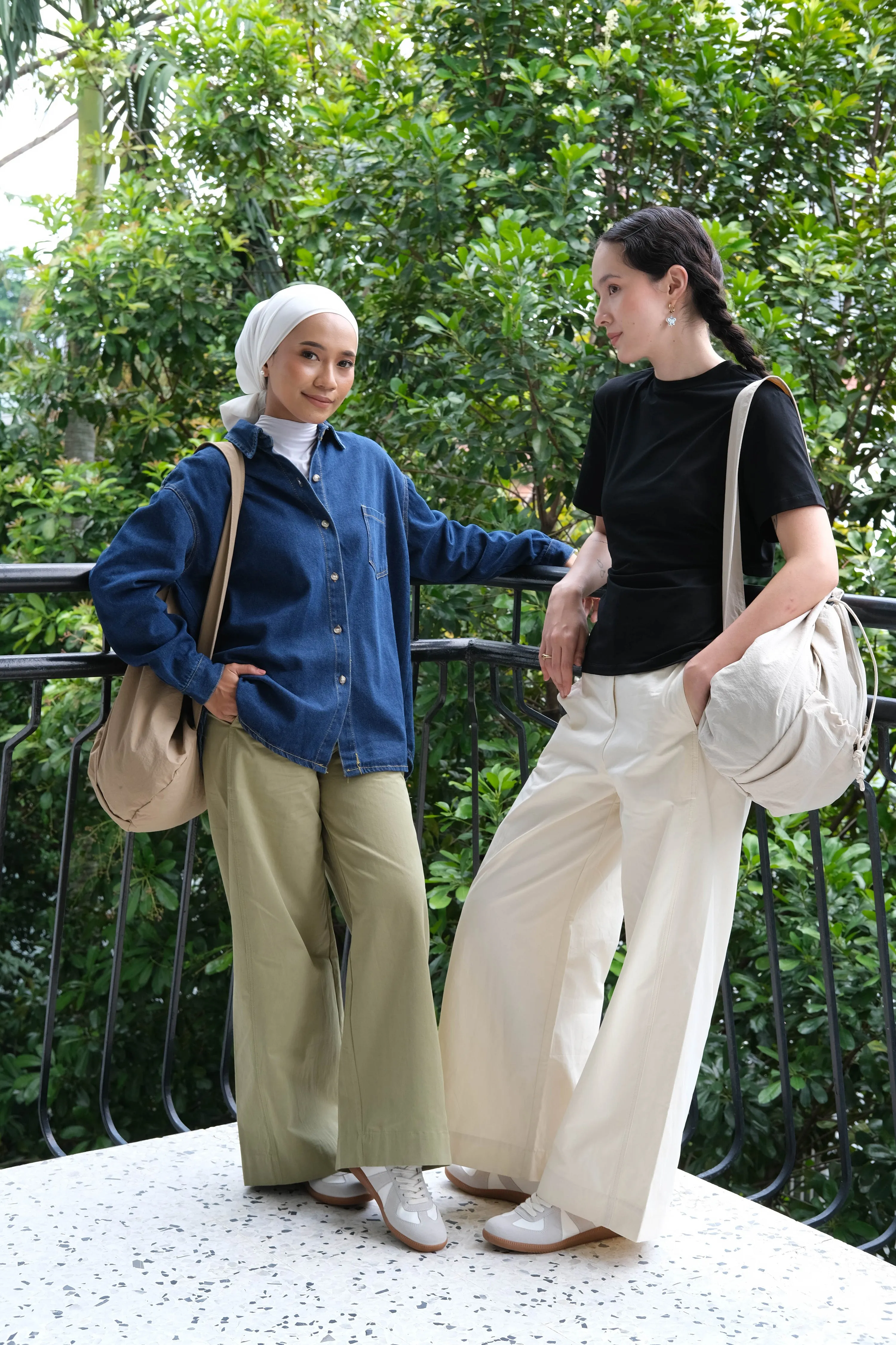 Loose and Slim Drape Slacks in Cream White