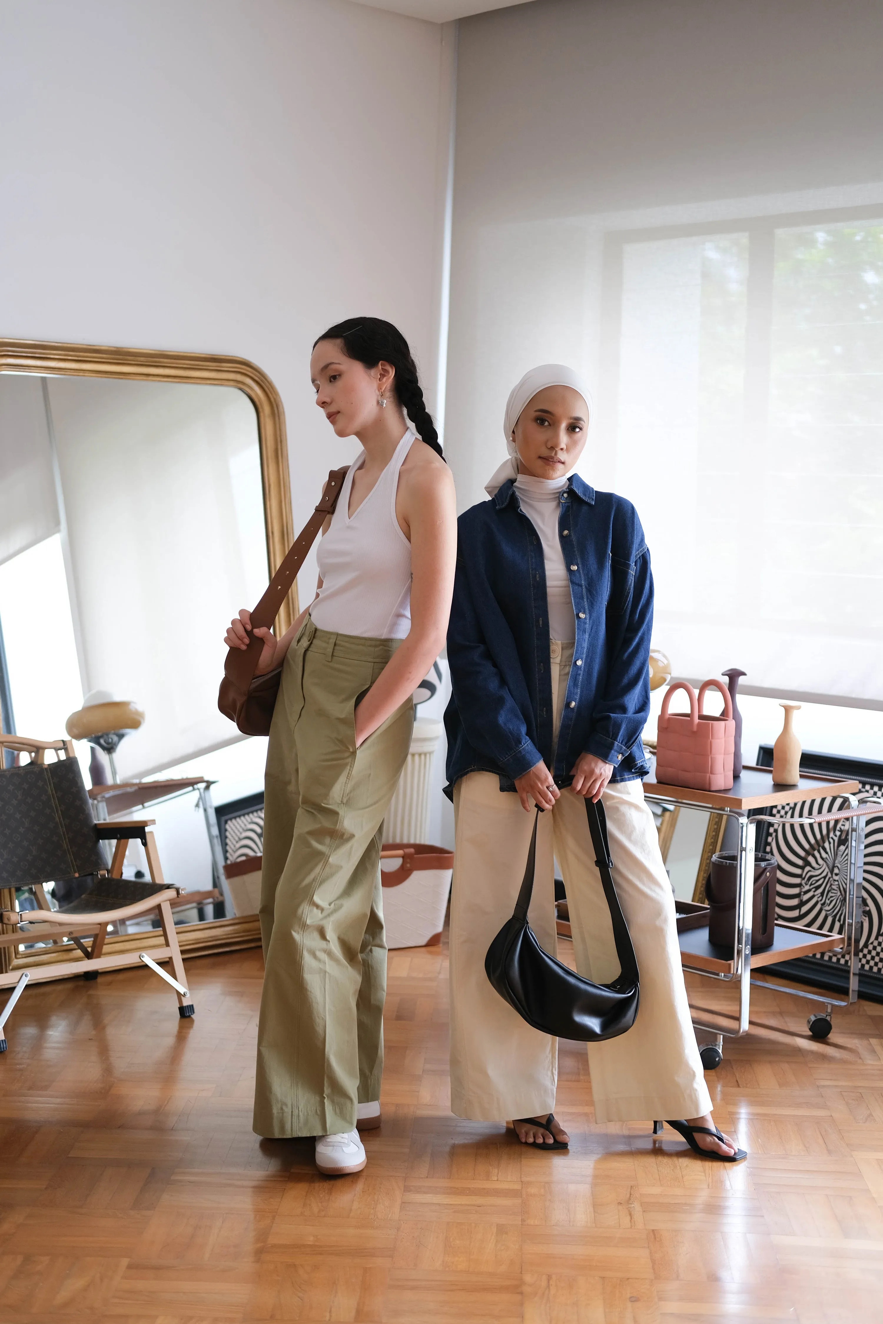 Loose and Slim Drape Slacks in Green