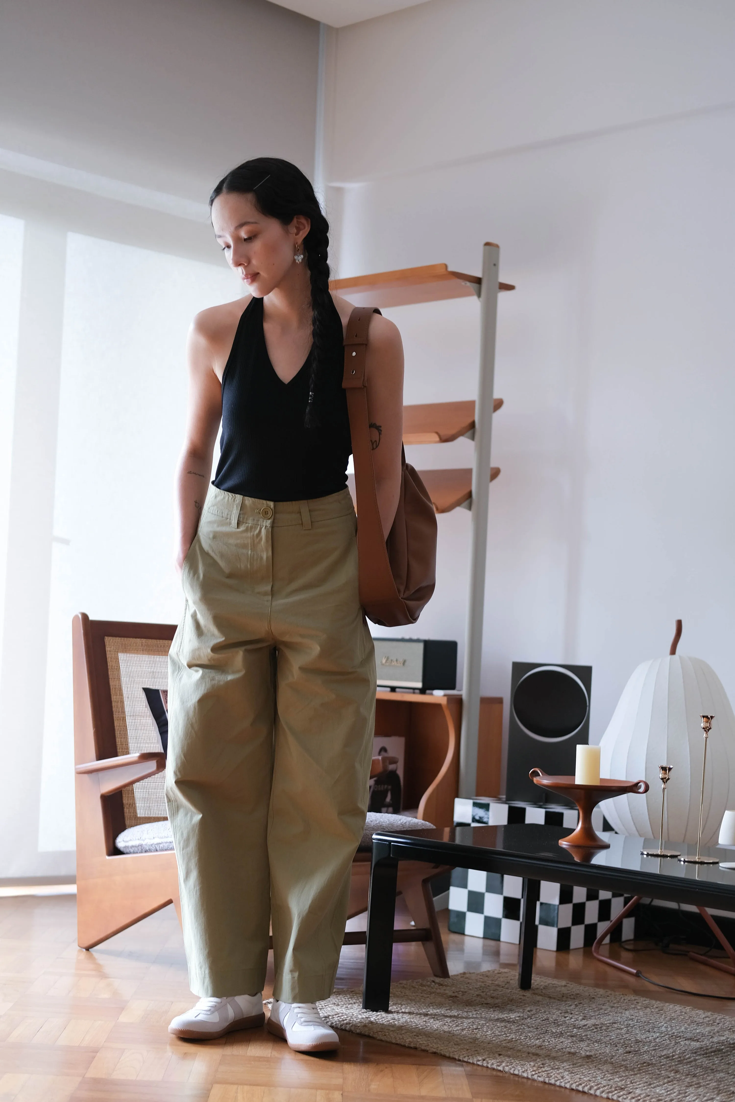 Loose and Slim Drape Slacks in Green