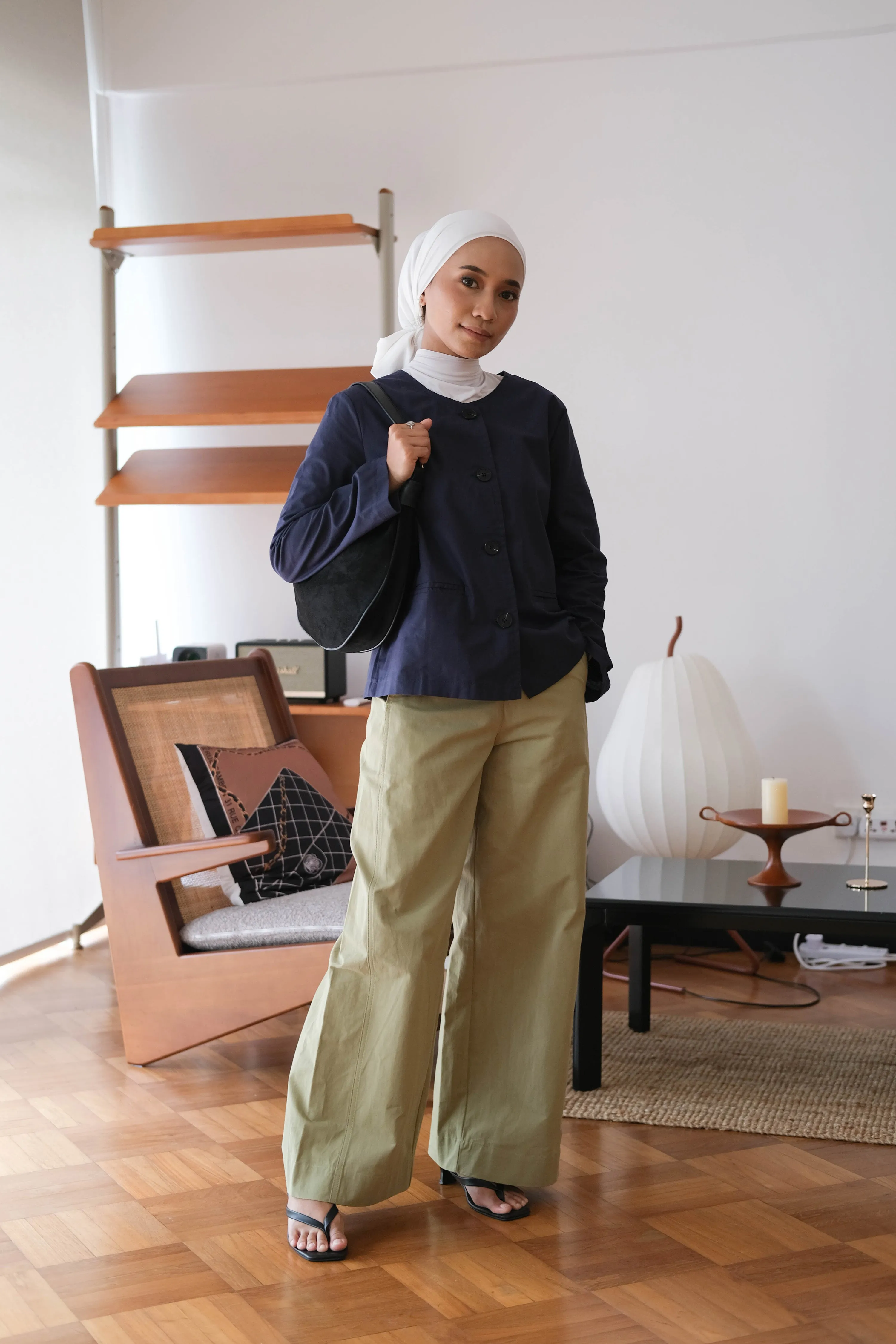 Loose and Slim Drape Slacks in Green