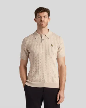 Lyle & Scott Golden Eagle Cable Knitted Polo Shirt/Cove - New S24