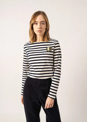 Méridame Campus Breton Shirt - with embroidered SAINT JAMES crest (ECUME/MARINE)