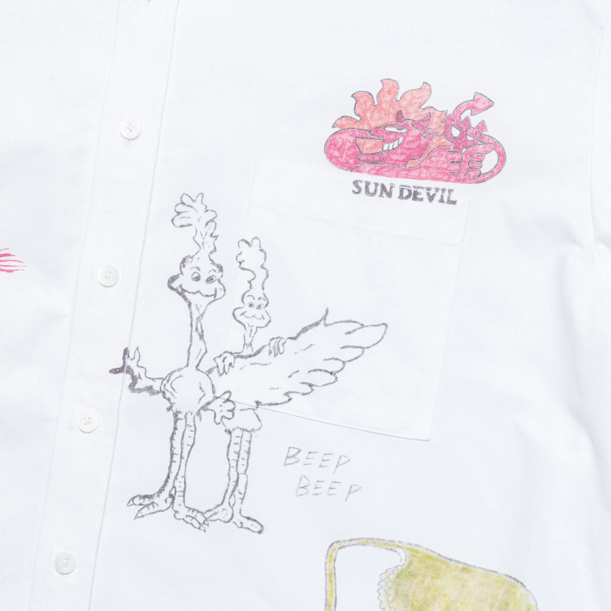 Oxford L/S Button Down - White/Printed Drawings