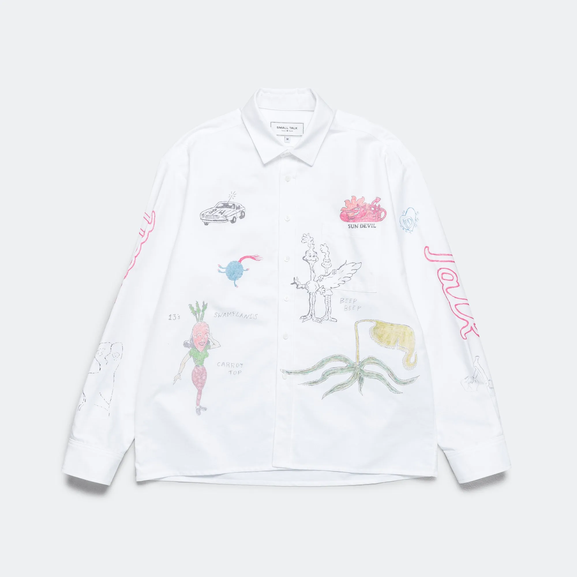 Oxford L/S Button Down - White/Printed Drawings