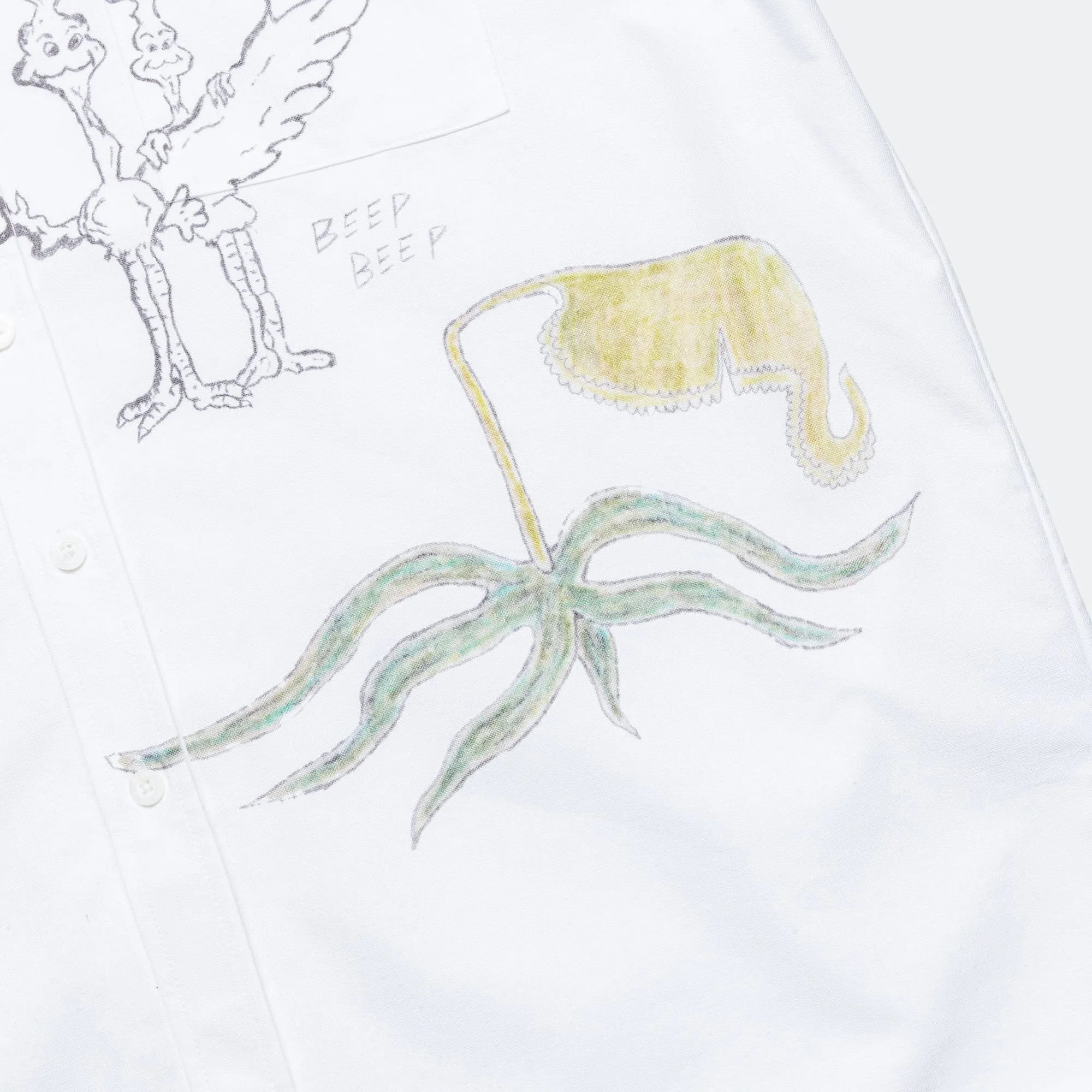 Oxford L/S Button Down - White/Printed Drawings