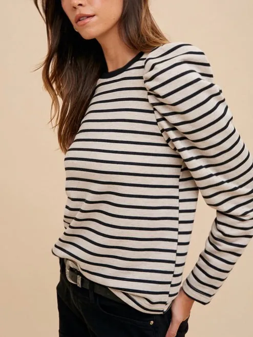 Preppy Puff Sleeve Stripe Top