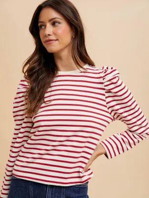 Preppy Puff Sleeve Stripe Top