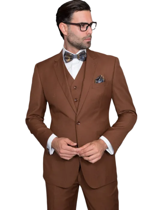 Statement Copper Men's 3pc Suit 100% Wool Tailored-Fit Vested