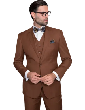 Statement Copper Men's 3pc Suit 100% Wool Tailored-Fit Vested