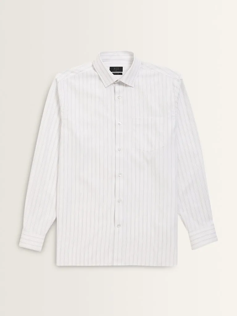 WES Formals White Striped Relaxed-Fit Shirt