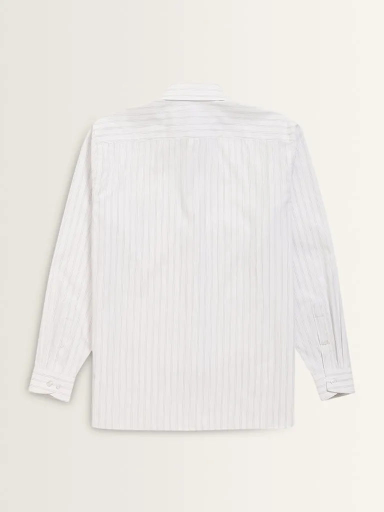 WES Formals White Striped Relaxed-Fit Shirt