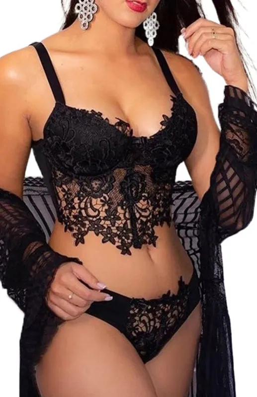 Women's Sexy Crochet Lace Bra And Thong Lingerie Set