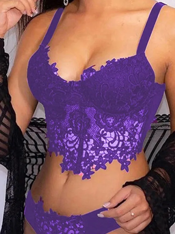 Women's Sexy Crochet Lace Bra And Thong Lingerie Set